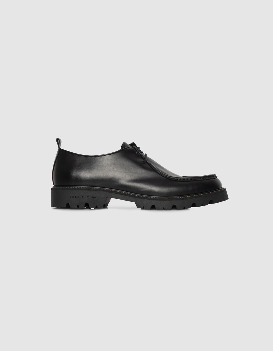 zapatos derby de plataforma de cuero negro para hombre