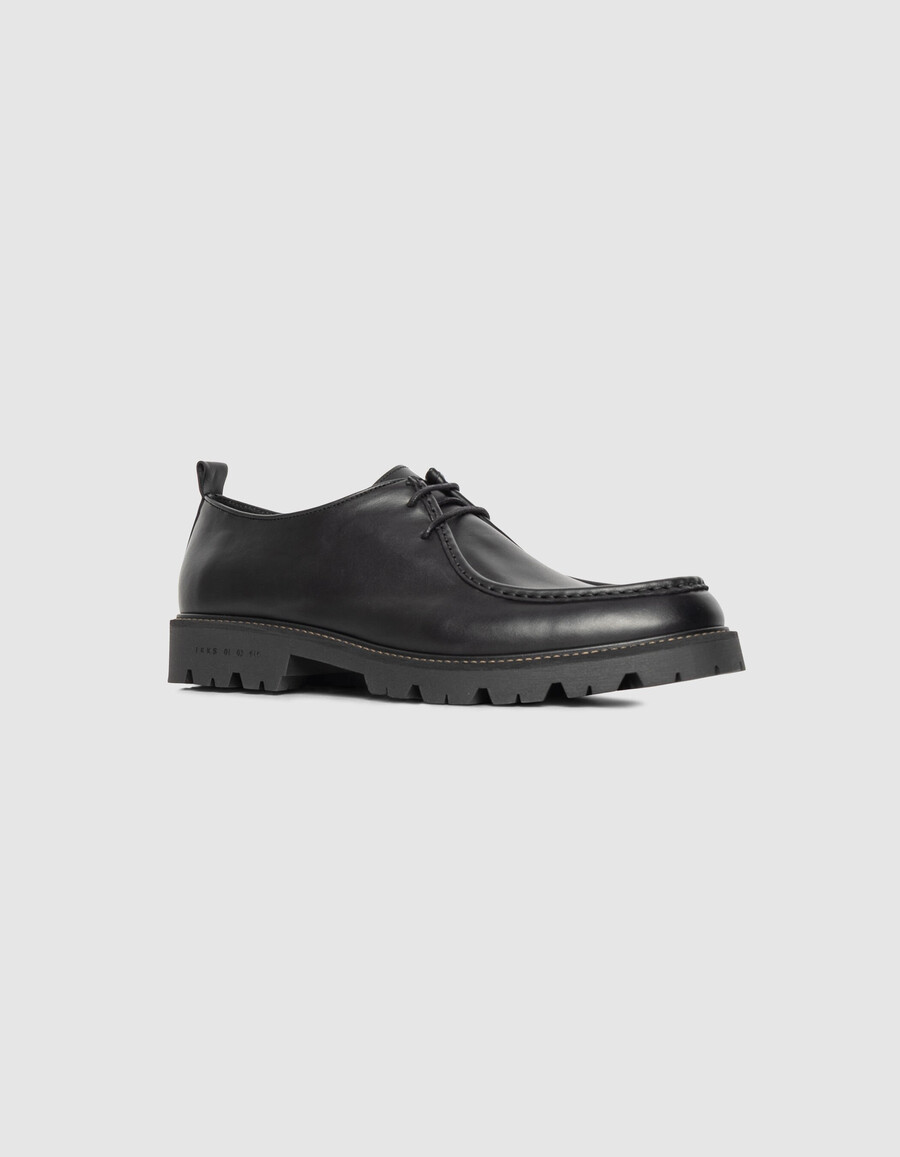 zapatos derby de plataforma de cuero negro para hombre