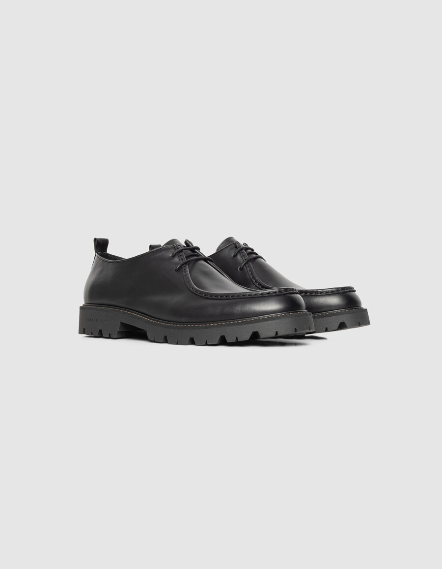 zapatos derby de plataforma de cuero negro para hombre