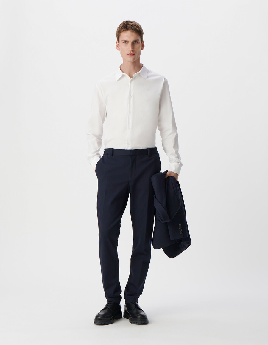 pantalones de traje ajustados de punto milano azul marino para hombre