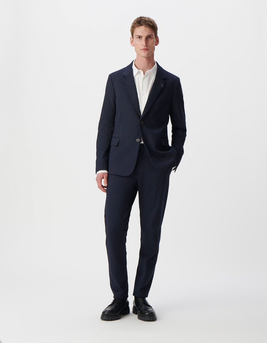 pantalones de traje ajustados de punto milano azul marino para hombre