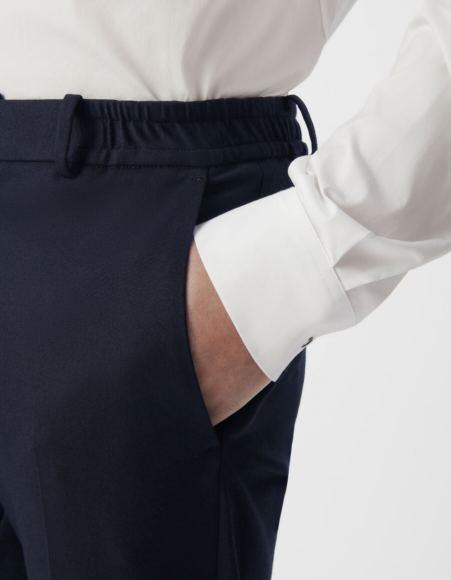 pantalones de traje ajustados de punto milano azul marino para hombre