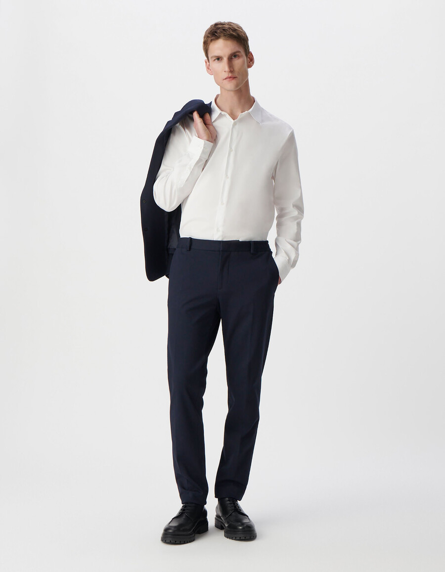pantalones de traje ajustados de punto milano azul marino para hombre