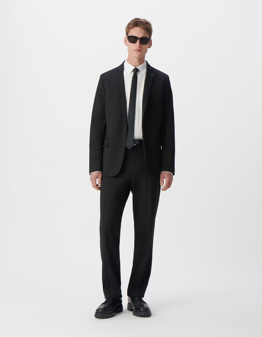 chaqueta de traje ajustada de punto milano negra para hombre