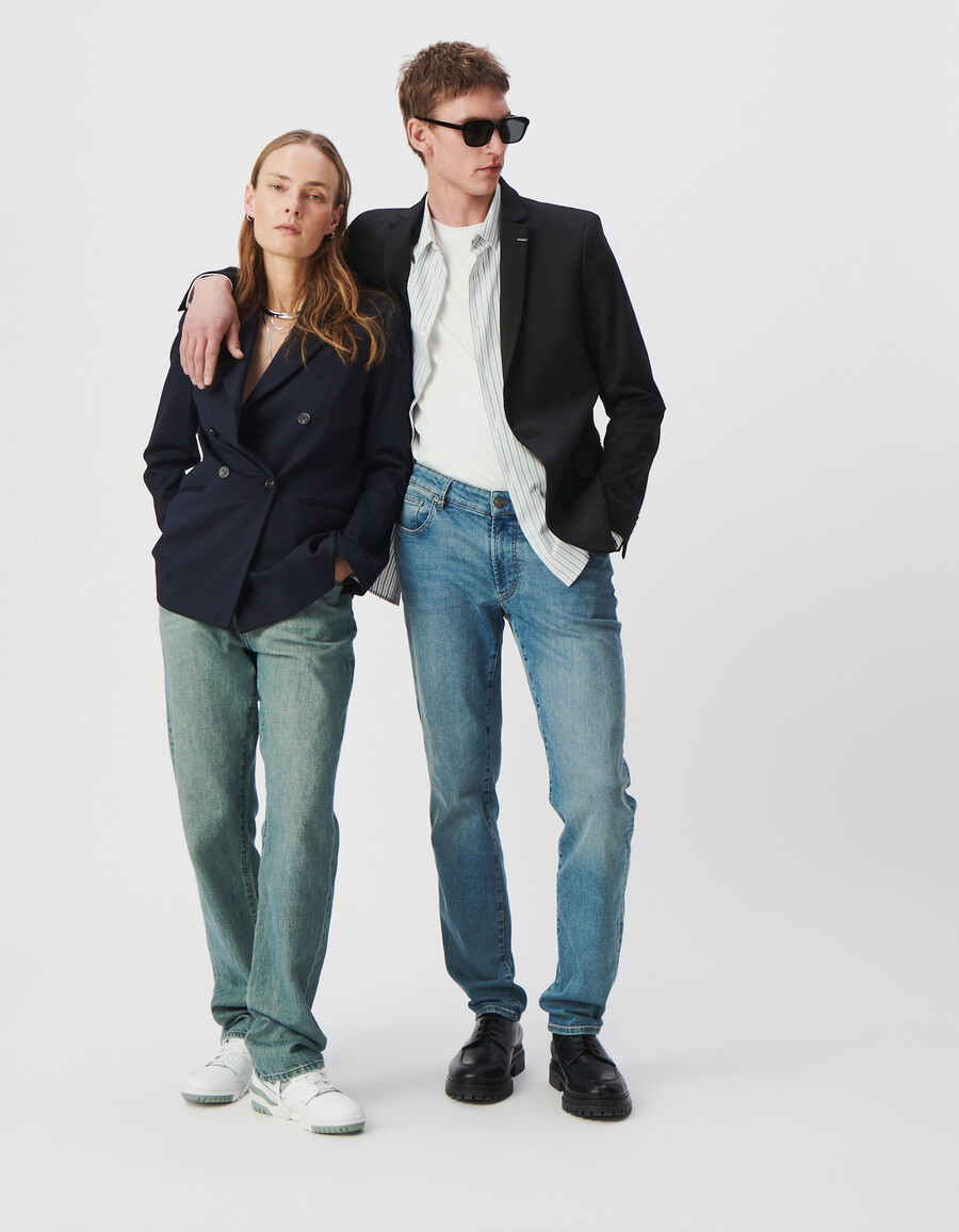 chaqueta de traje ajustada de punto milano negra para hombre