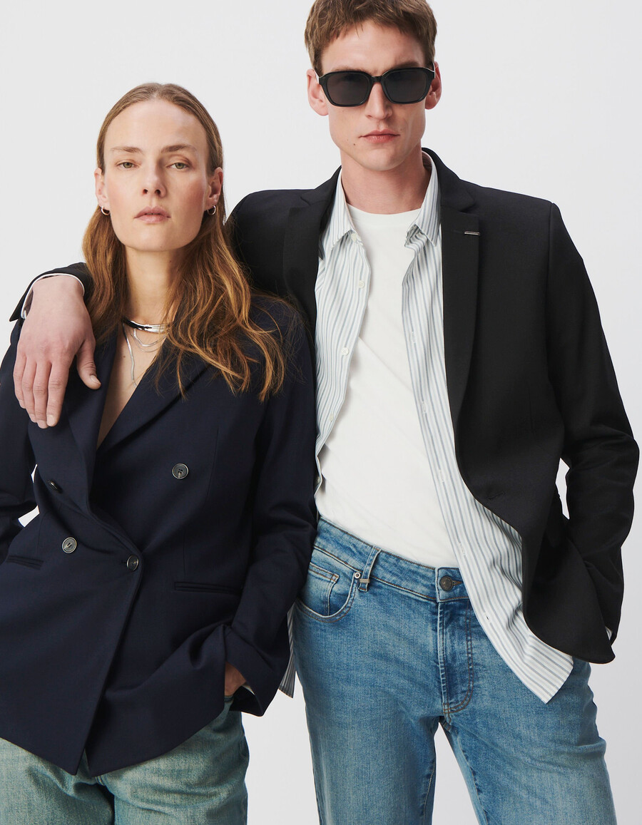chaqueta de traje ajustada de punto milano negra para hombre