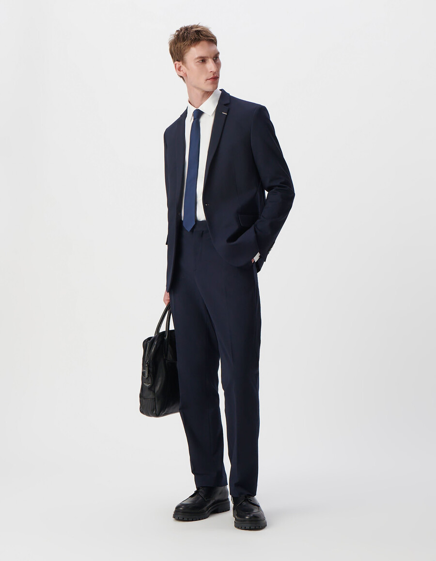 chaqueta de traje ajustada de punto milano azul marino para hombre
