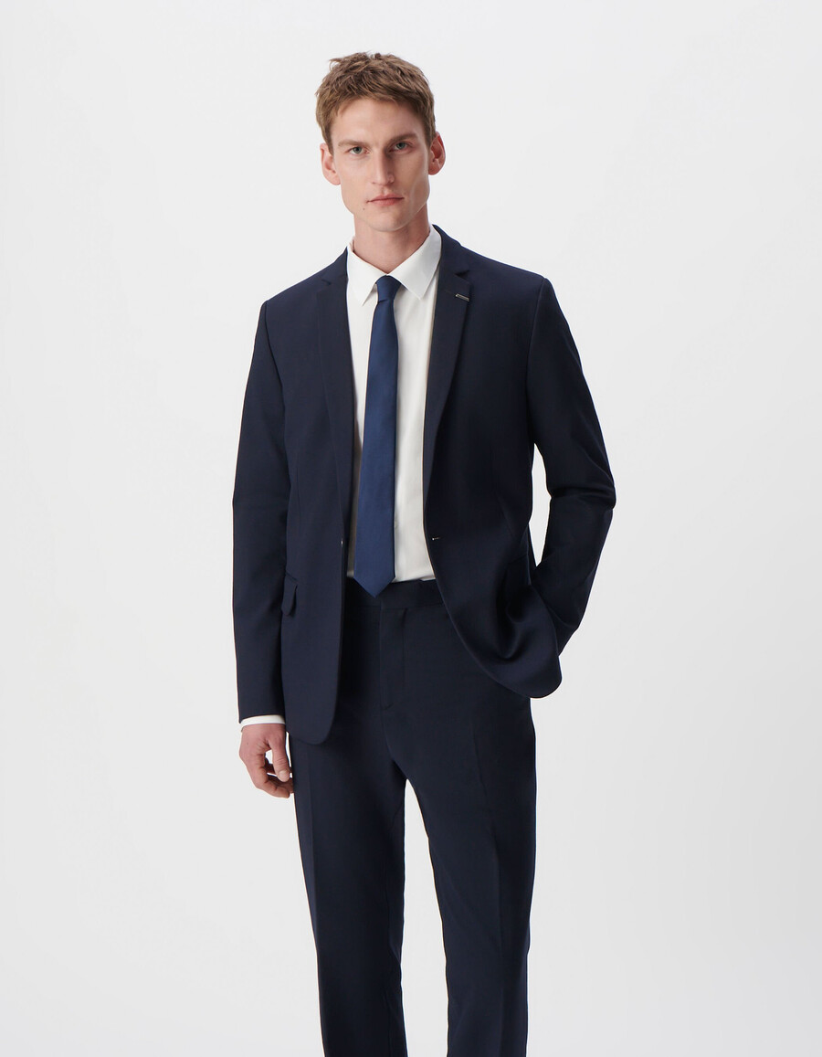 chaqueta de traje ajustada de punto milano azul marino para hombre
