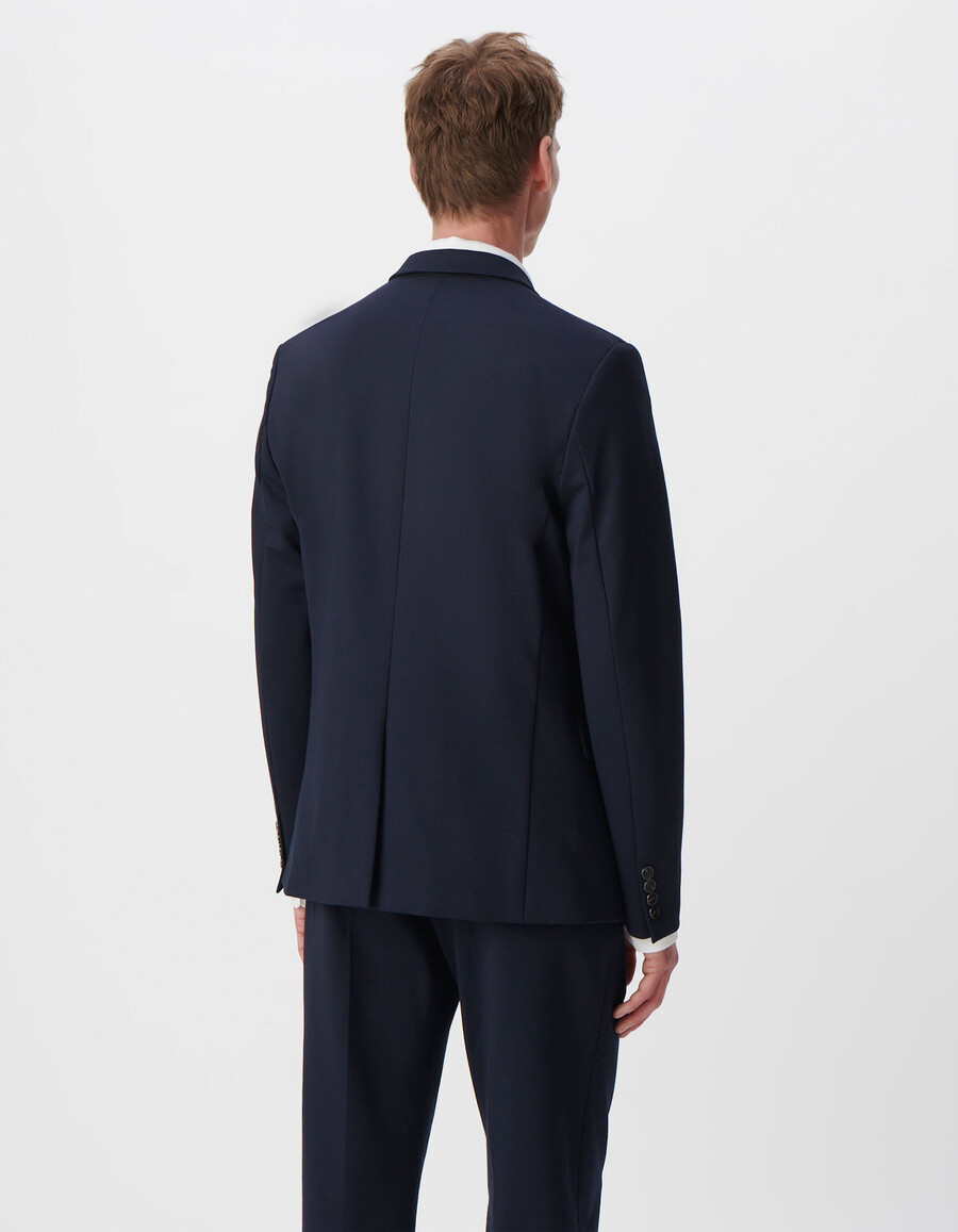 chaqueta de traje ajustada de punto milano azul marino para hombre