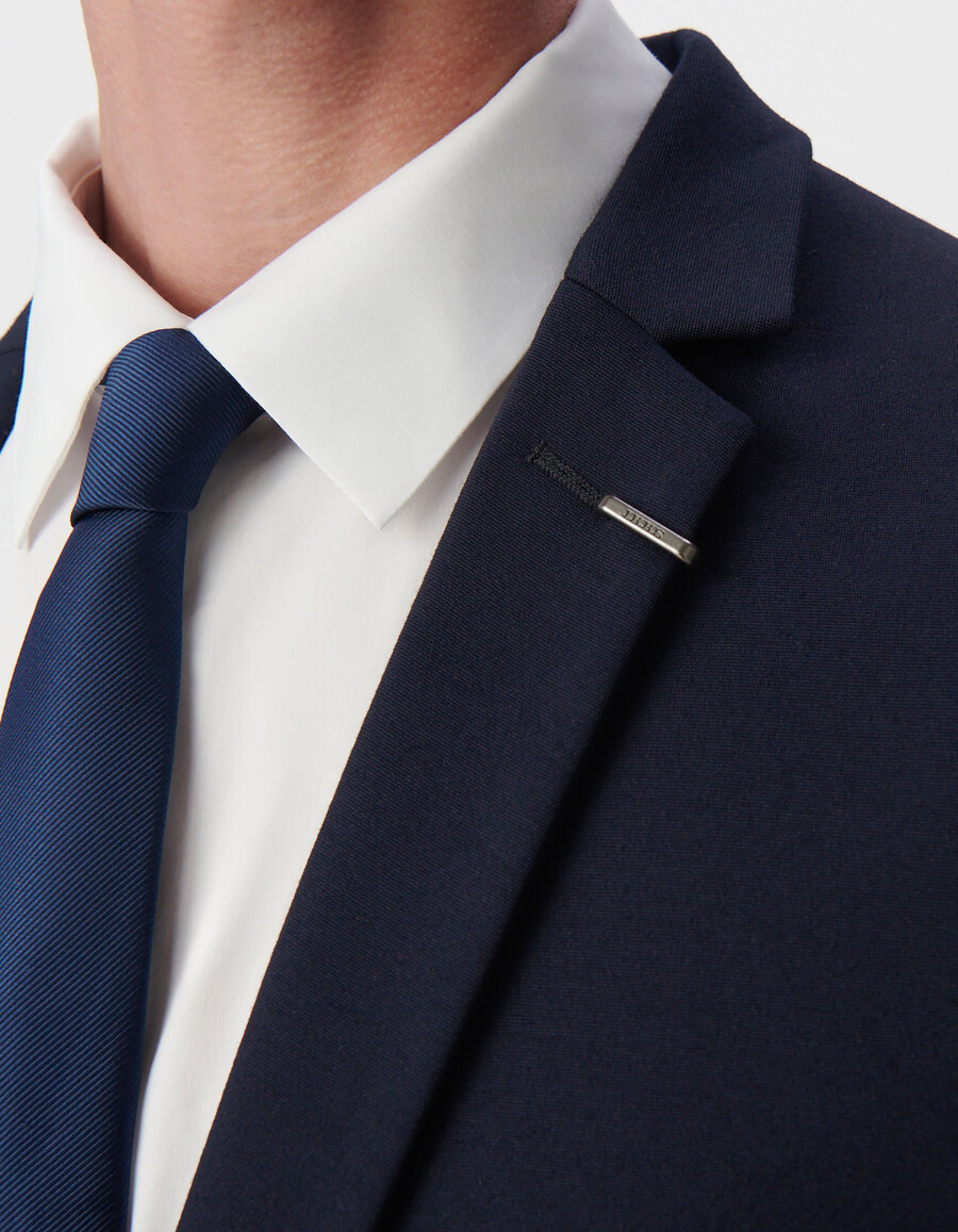 chaqueta de traje ajustada de punto milano azul marino para hombre