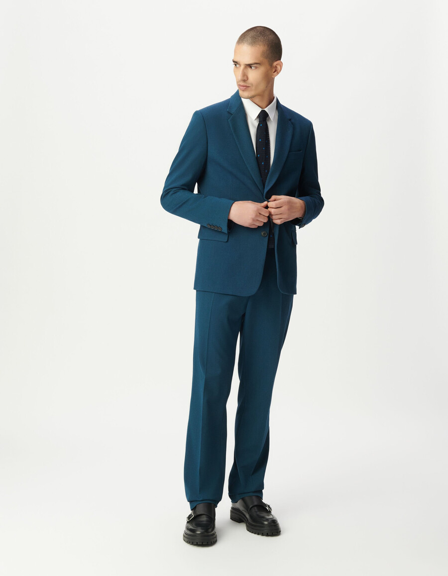 pantalón de traje azul semiliso para hombre