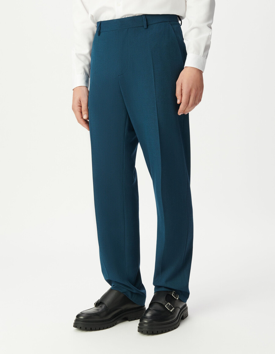 pantalón de traje azul semiliso para hombre