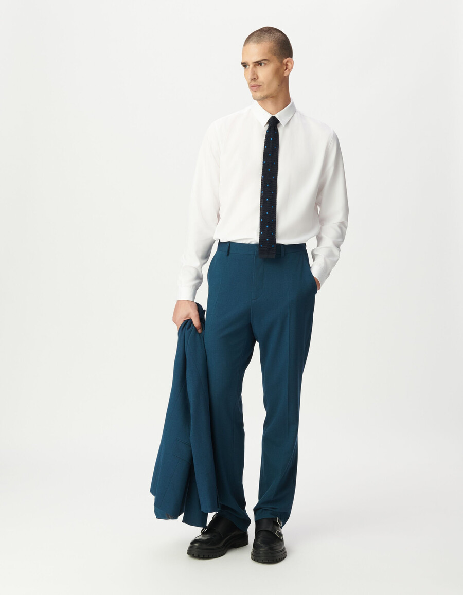 pantalón de traje azul semiliso para hombre