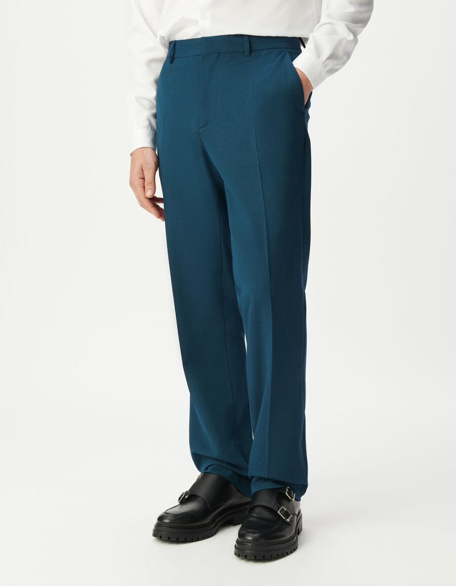 pantalón de traje azul semiliso para hombre