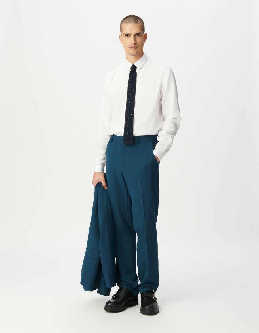 pantalón de traje azul semiliso para hombre