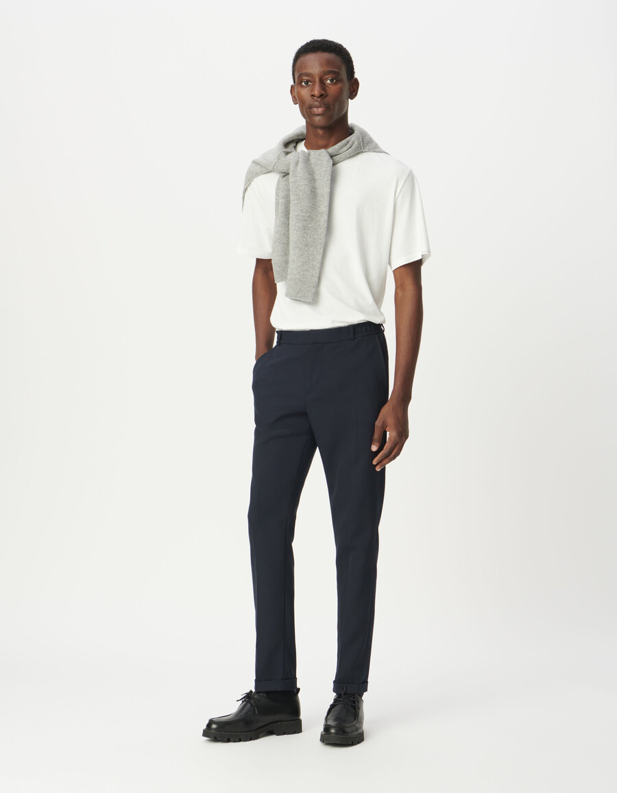 pantalones de traje azul marino para hombre con espalda elástica