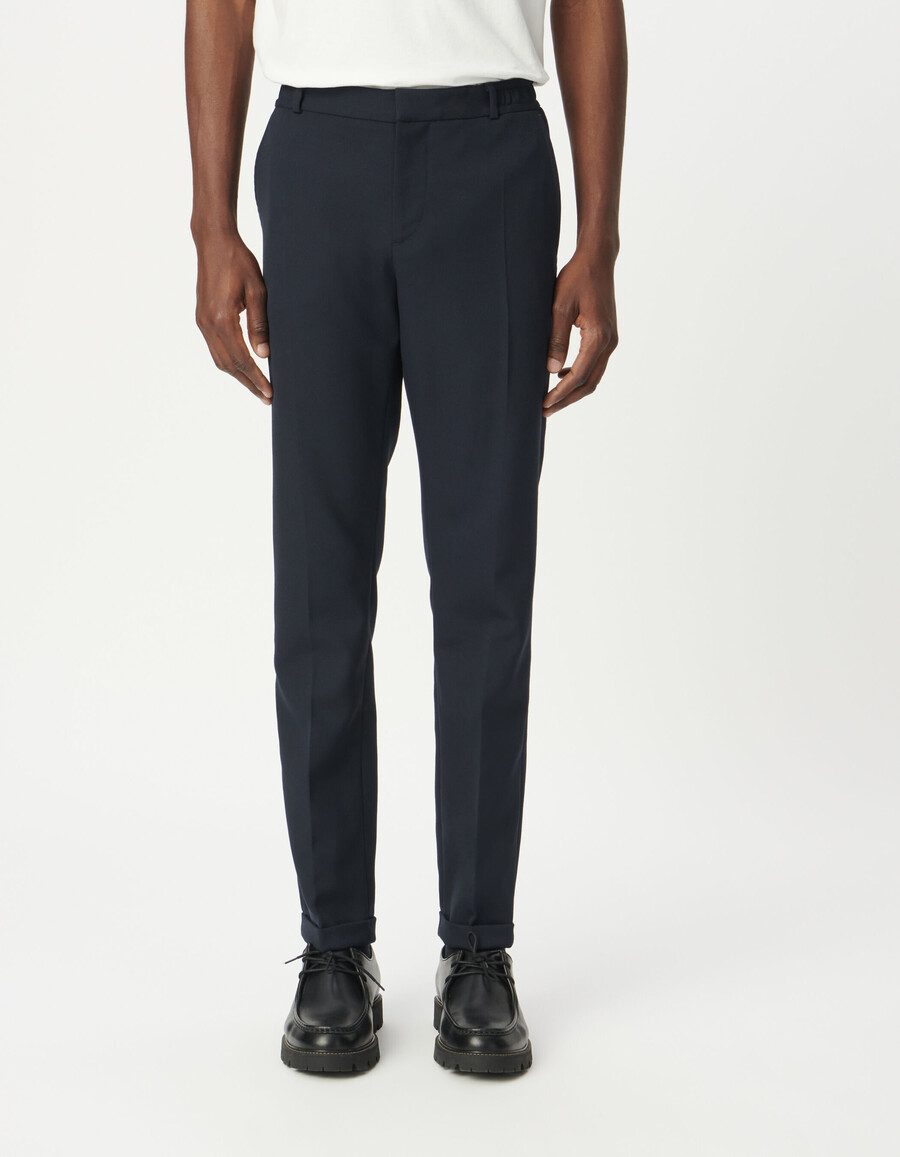 pantalones de traje azul marino para hombre con espalda elástica