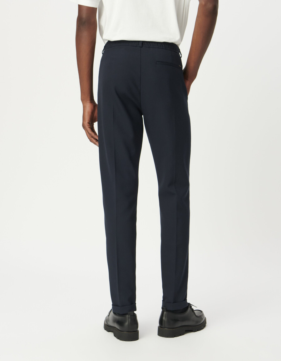 pantalones de traje azul marino para hombre con espalda elástica