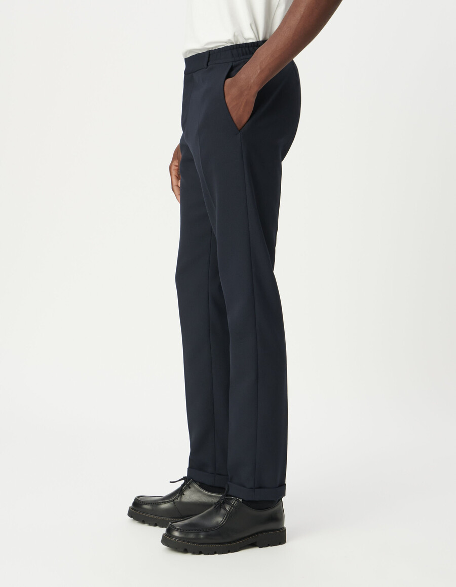 pantalones de traje azul marino para hombre con espalda elástica