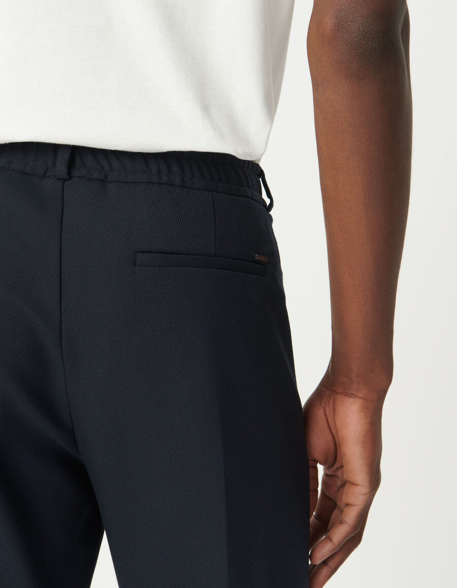 pantalones de traje azul marino para hombre con espalda elástica