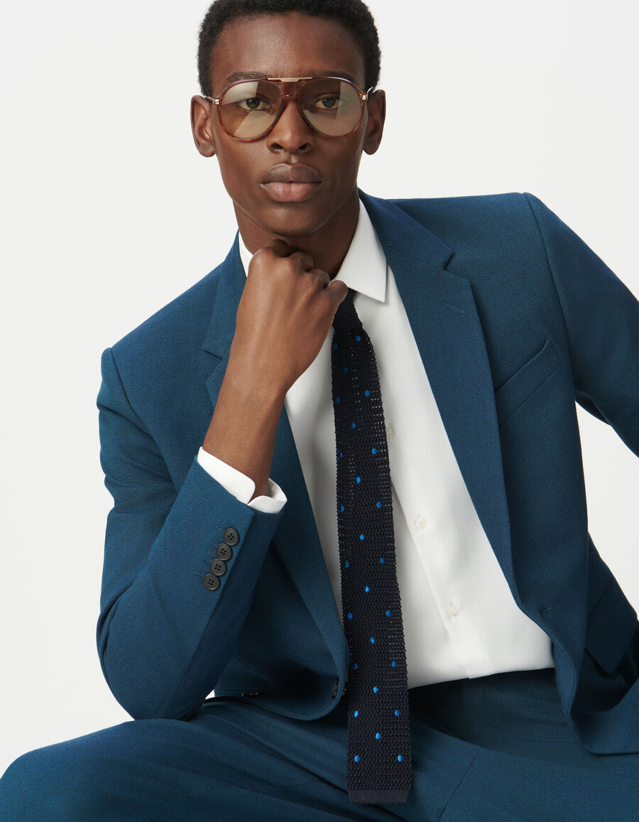chaqueta de traje azul semi lisa para hombre