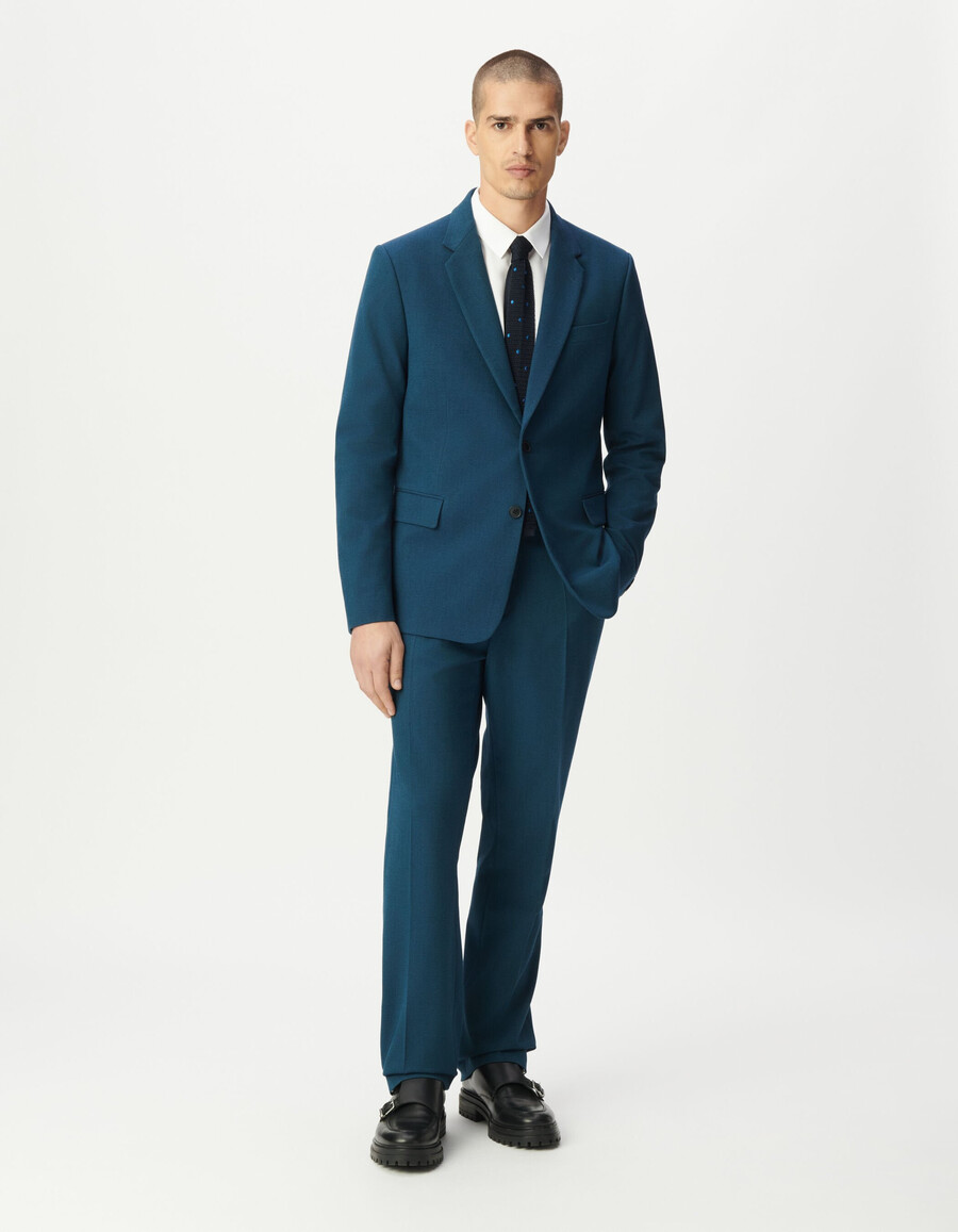 chaqueta de traje azul semi lisa para hombre