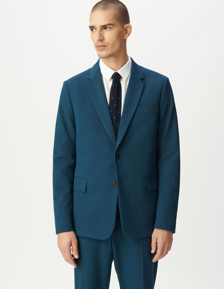 chaqueta de traje azul semi lisa para hombre