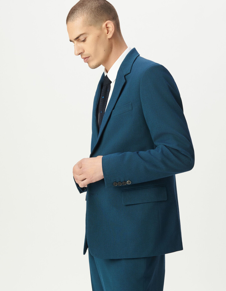 chaqueta de traje azul semi lisa para hombre
