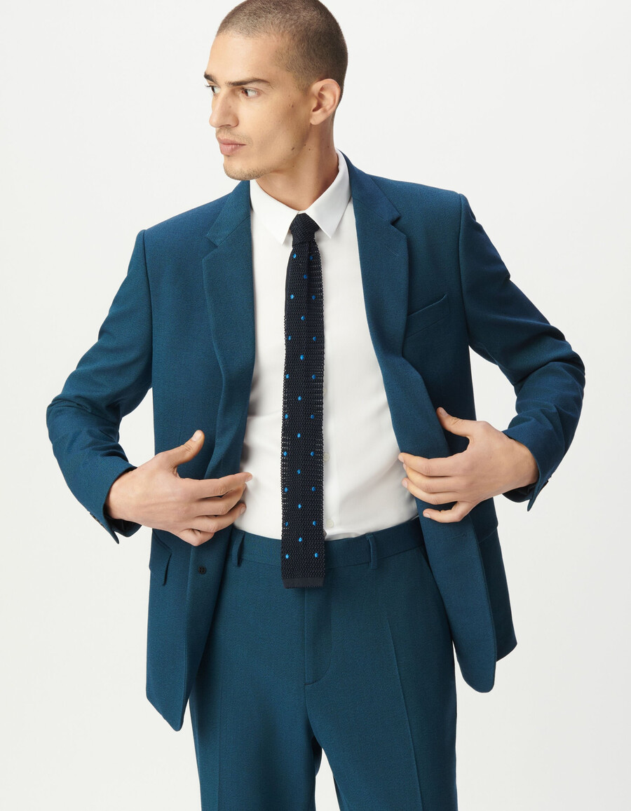 chaqueta de traje azul semi lisa para hombre