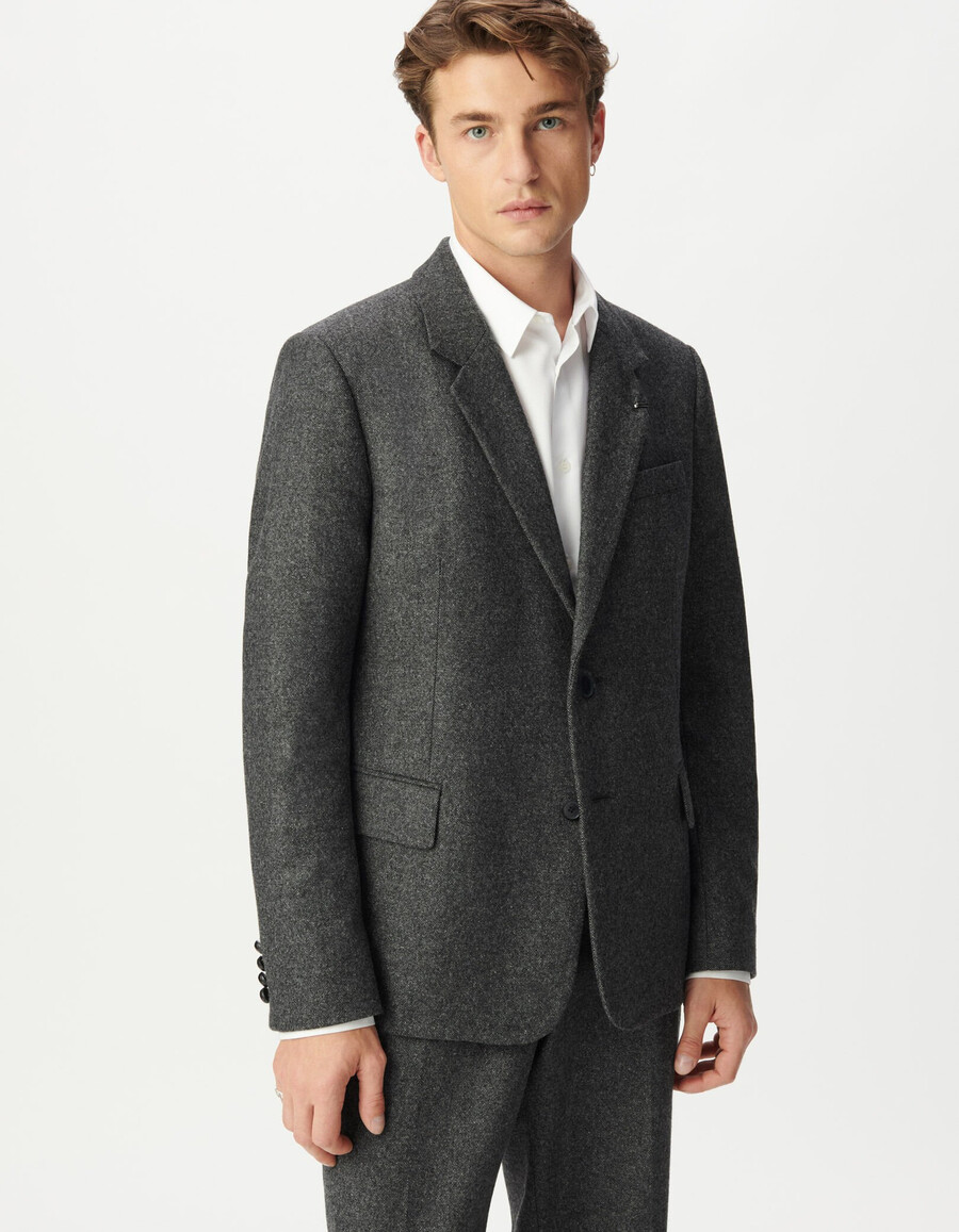 chaqueta de traje gris con efecto tweed para hombre