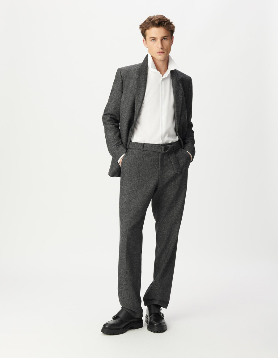 chaqueta de traje gris con efecto tweed para hombre