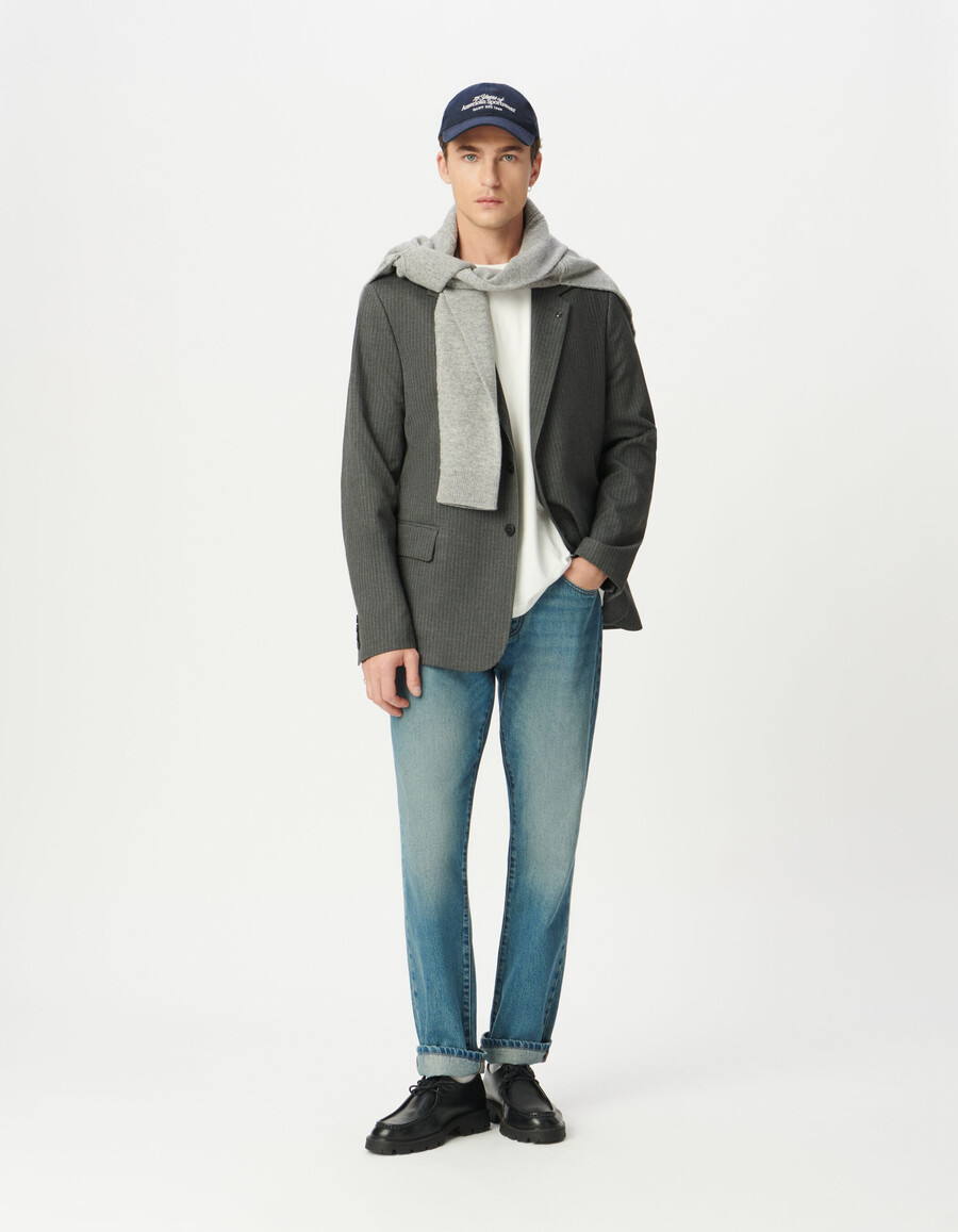 chaqueta de traje de raya diplomática gris para hombre
