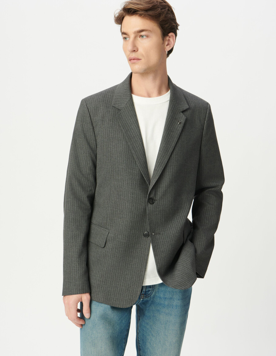 chaqueta de traje de raya diplomática gris para hombre