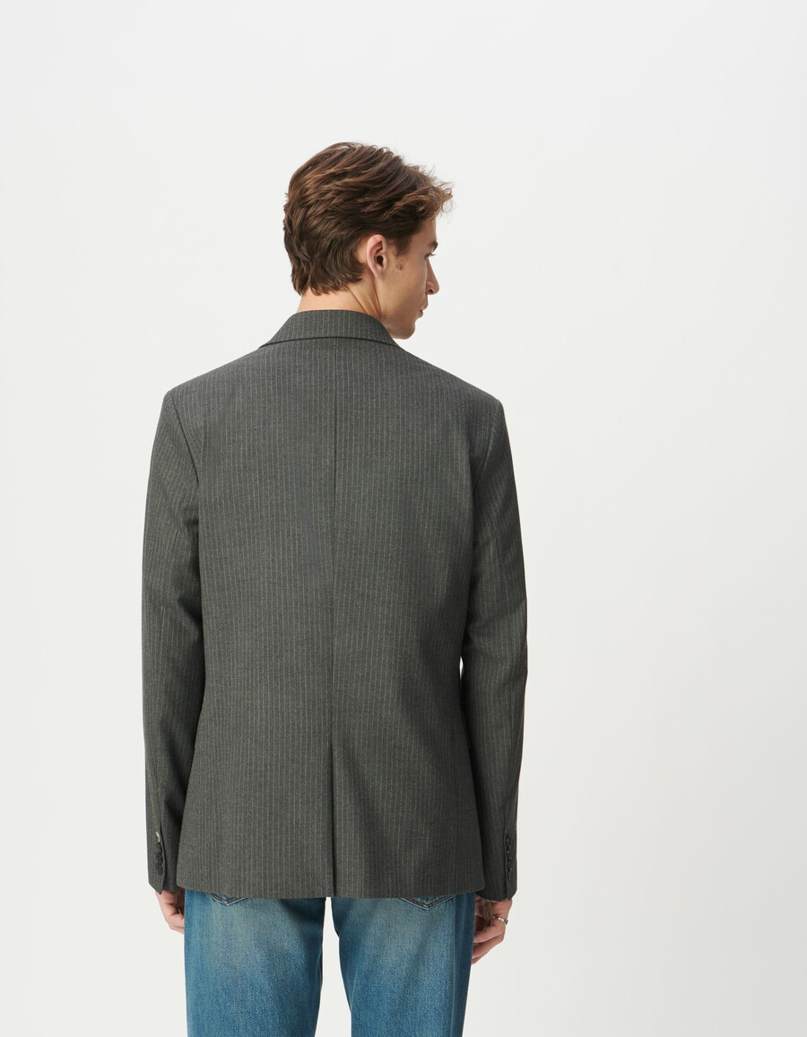 chaqueta de traje de raya diplomática gris para hombre