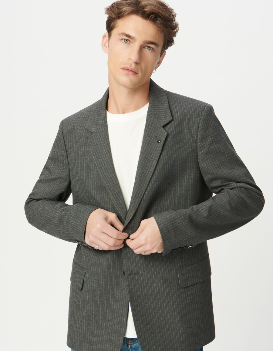 chaqueta de traje de raya diplomática gris para hombre