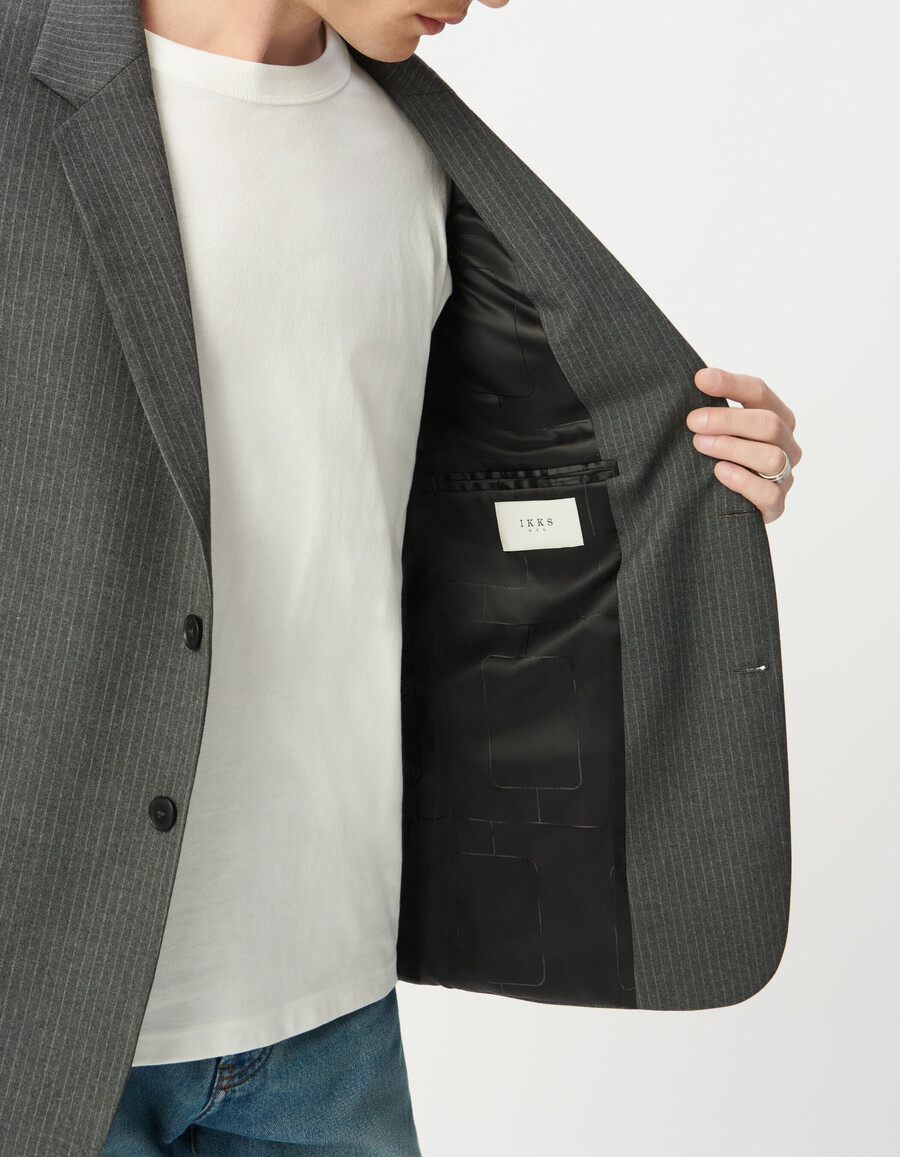 chaqueta de traje de raya diplomática gris para hombre