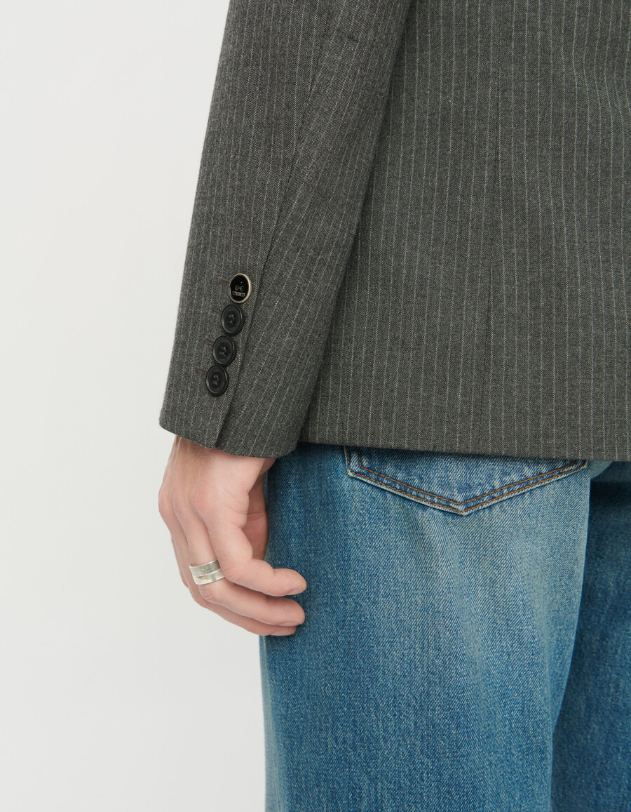 chaqueta de traje de raya diplomática gris para hombre