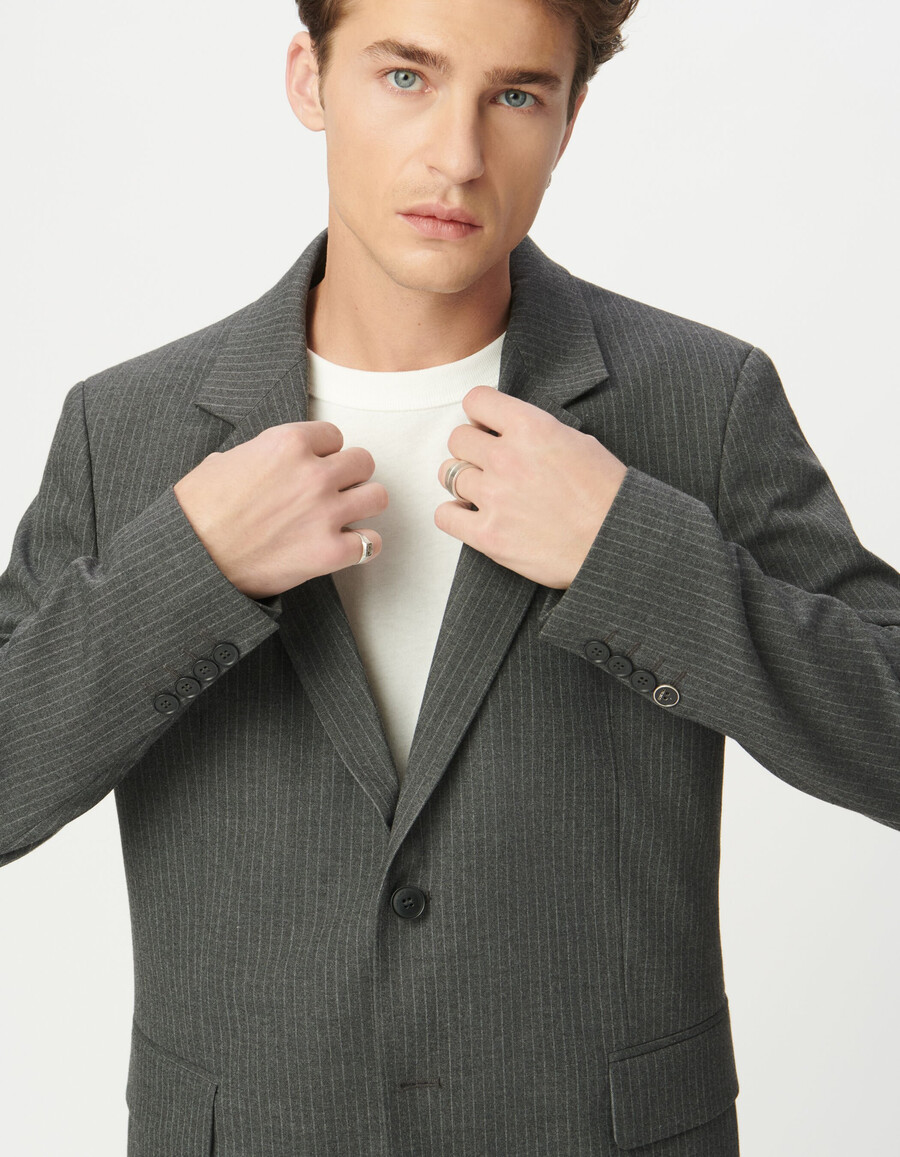 chaqueta de traje de raya diplomática gris para hombre