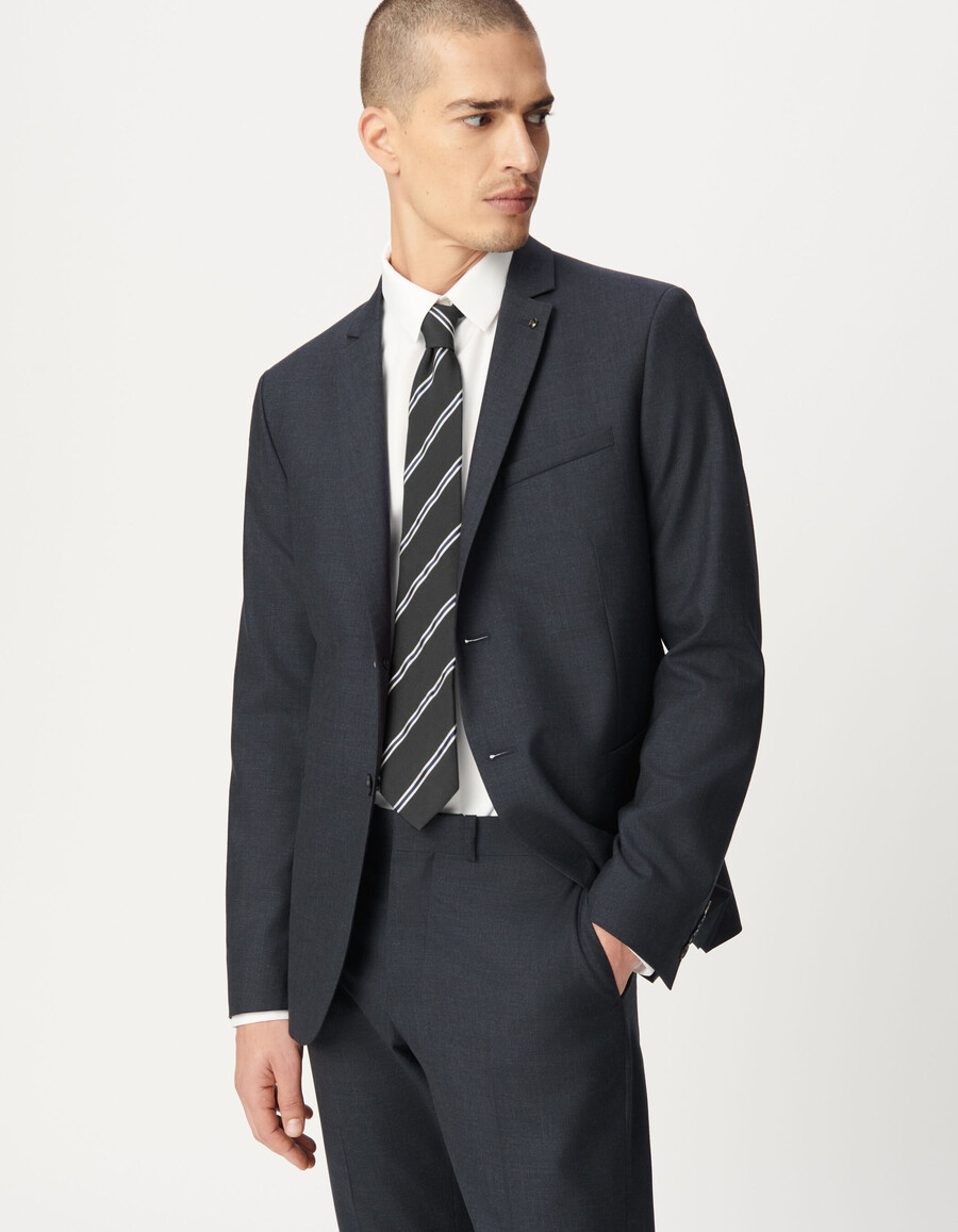 chaqueta de traje de lana pura azul marino para hombre