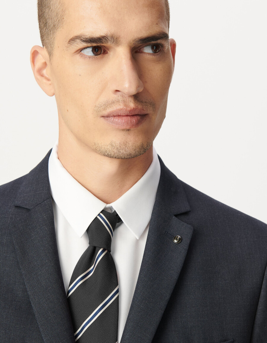 chaqueta de traje de lana pura azul marino para hombre