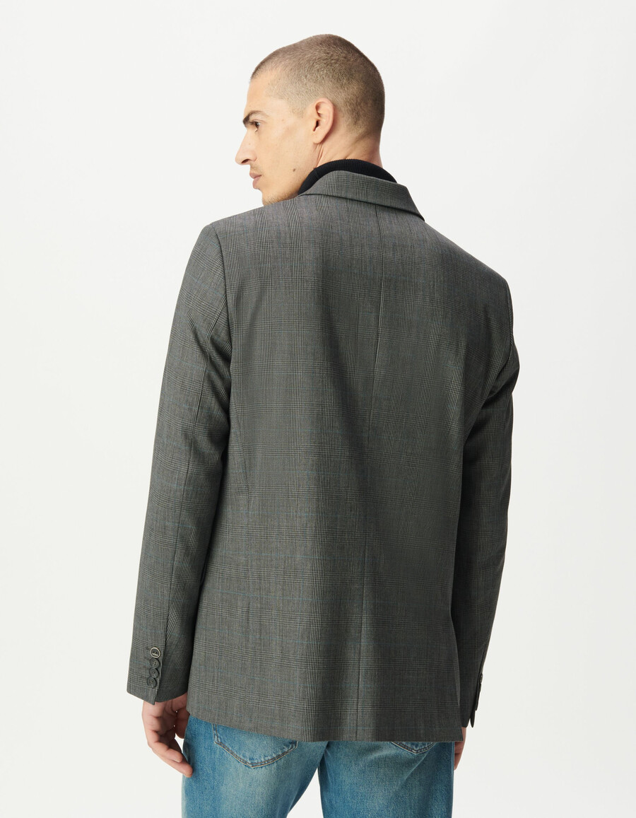 chaqueta de traje a cuadros grises para hombre