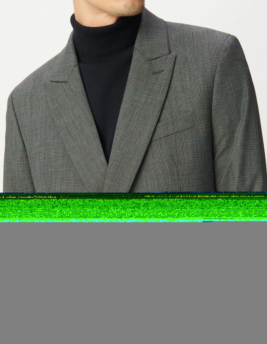 chaqueta de traje a cuadros grises para hombre