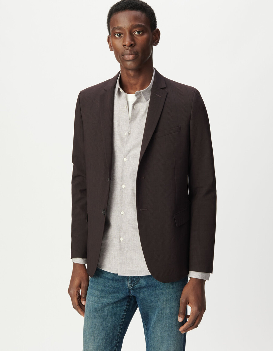 chaqueta de traje de viaje con cuadros color ciruela para hombre