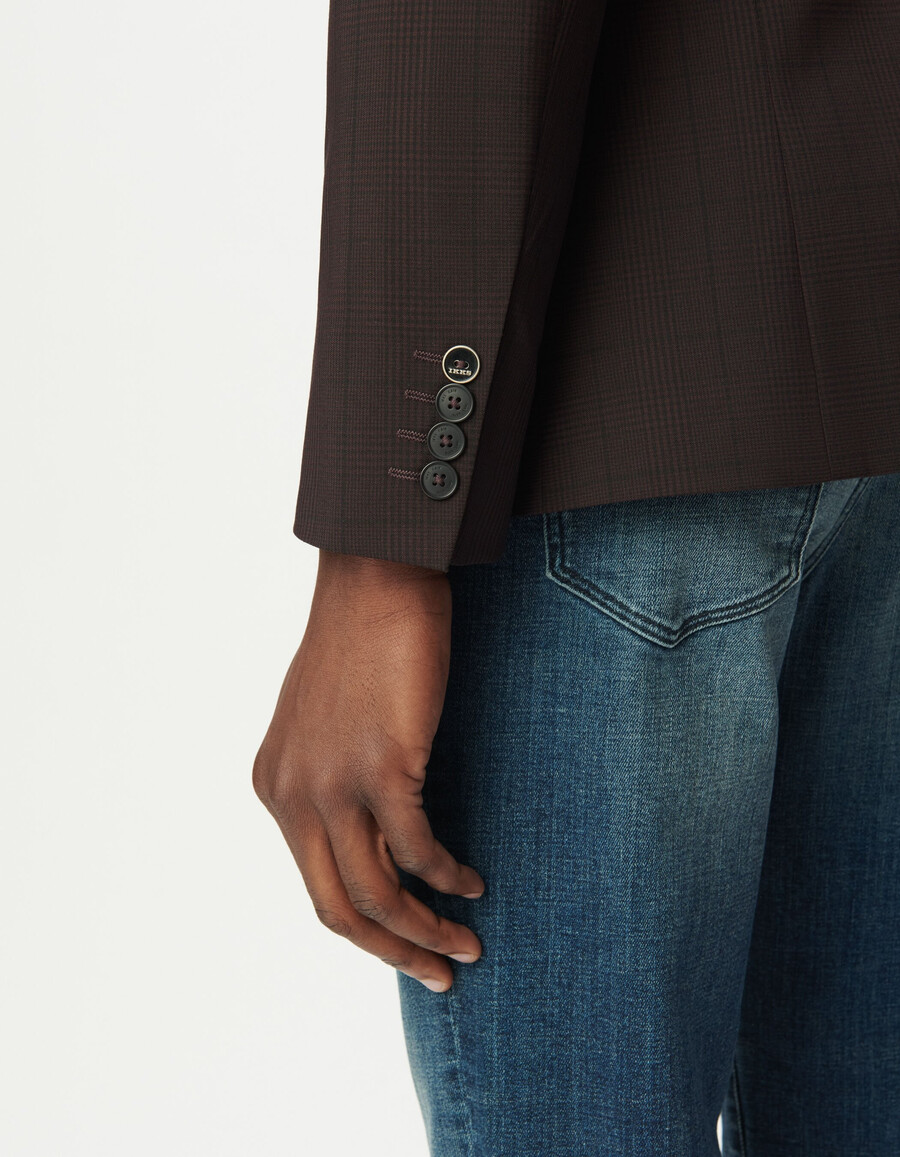 chaqueta de traje de viaje con cuadros color ciruela para hombre