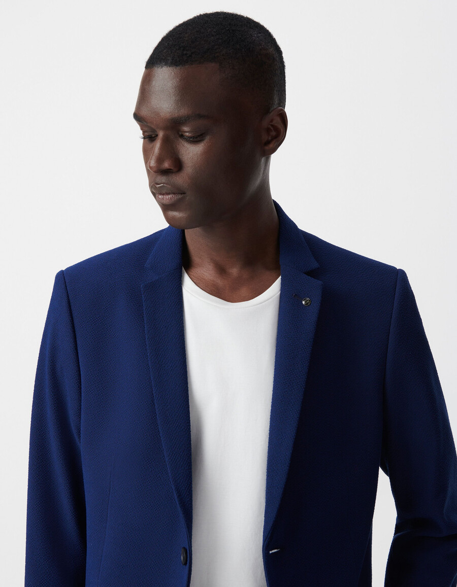 chaqueta de traje de seersucker índigo para hombre