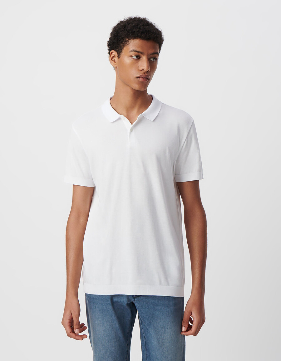polo blanco de algodón modal para hombre