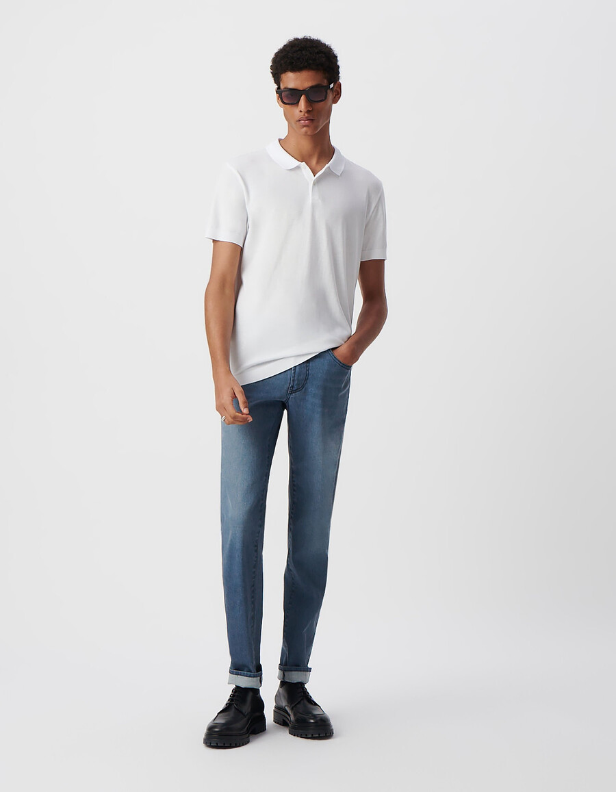 polo blanco de algodón modal para hombre