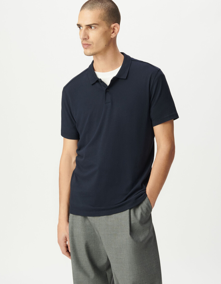 polo de algodón modal azul para hombre
