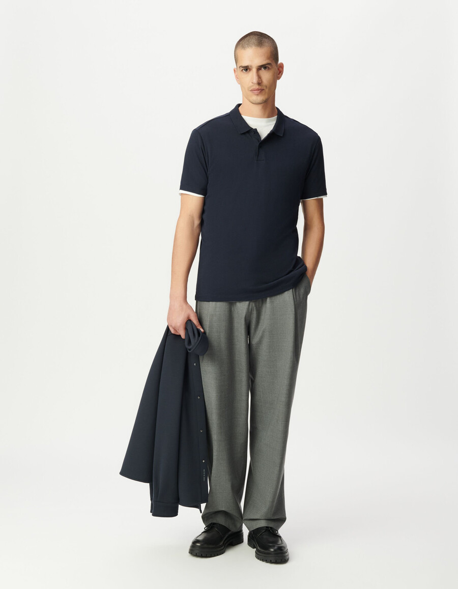 polo de algodón modal azul para hombre