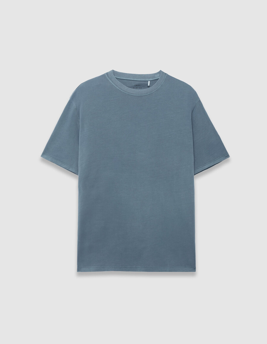 camiseta azul de manga corta y cuello redondo para hombre